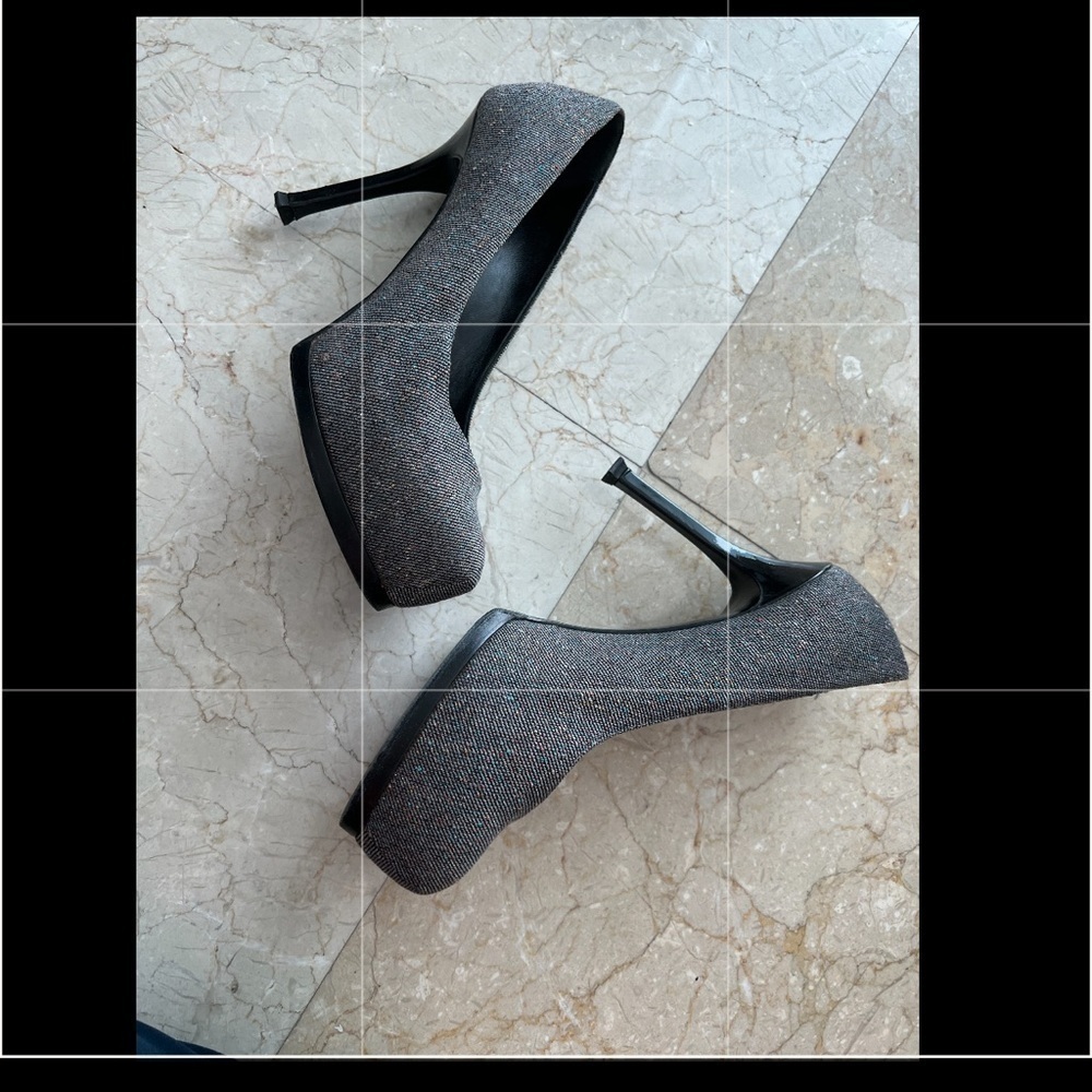 Yves Saint Laurent Metallic Gray Platform Pumps